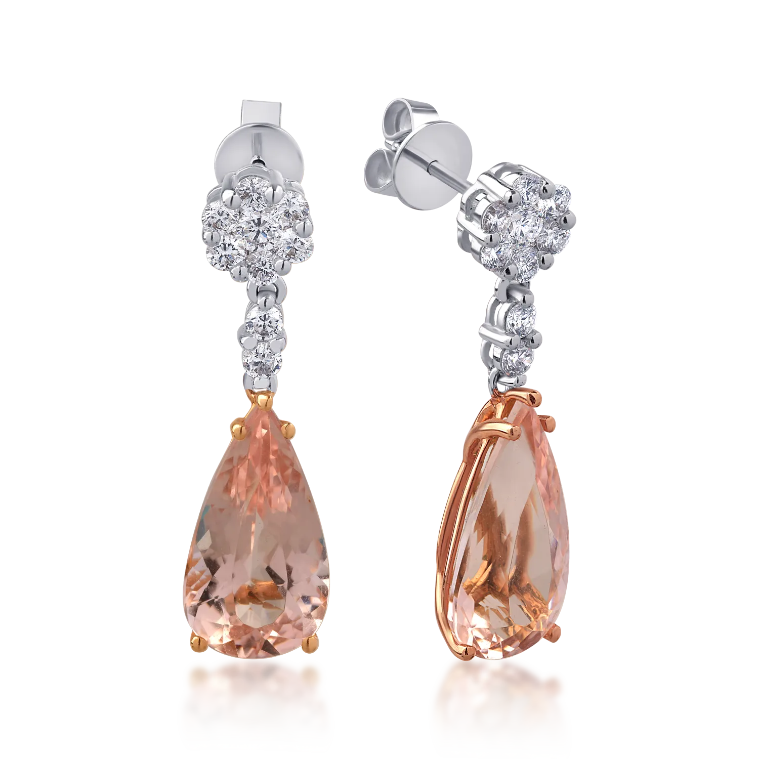 Cercei din aur alb de 18K cu morganite de 7.01ct si diamante de 0.71ct