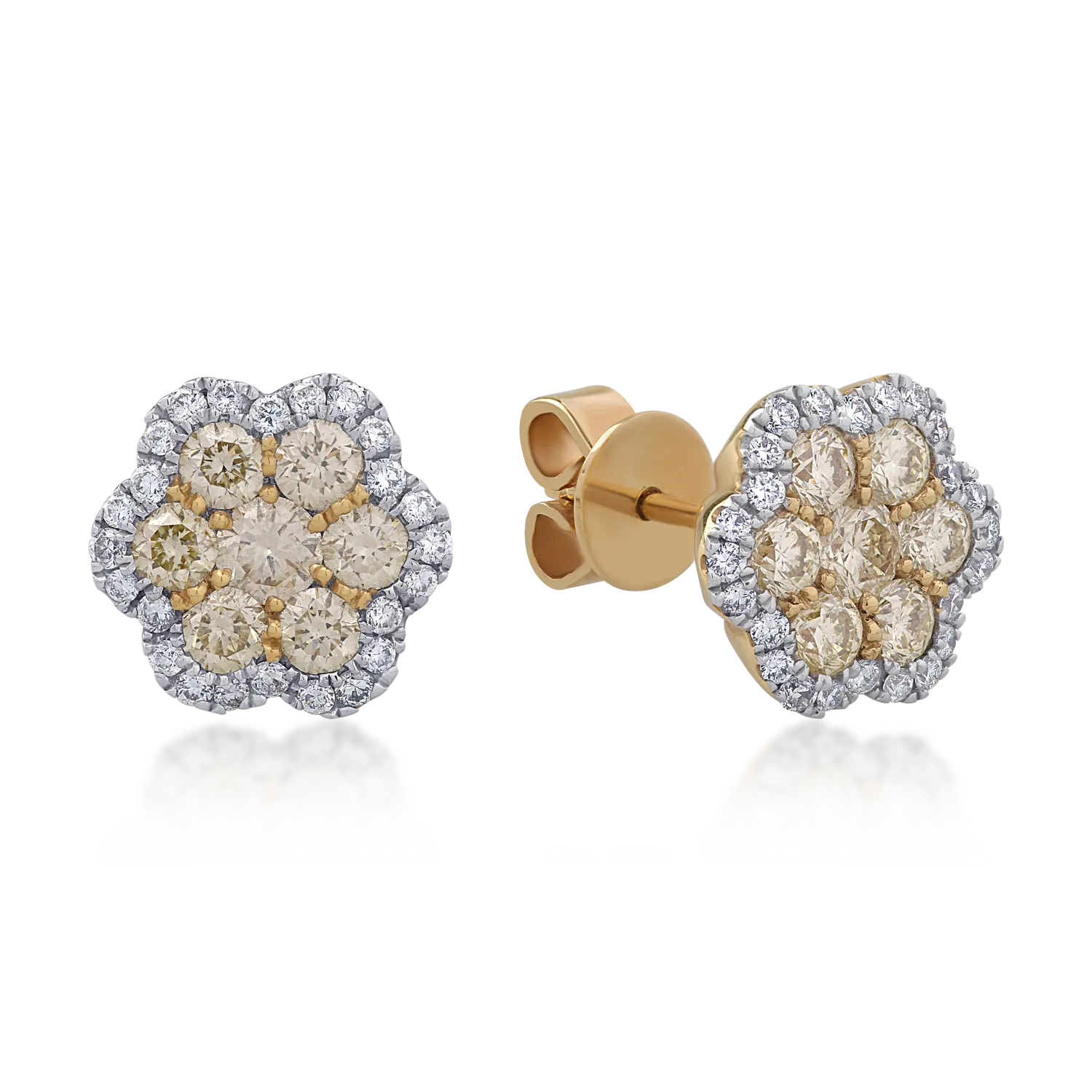 Cercei din aur alb de 18K cu diamante galbene de 1.07ct si diamante de 0.29ct