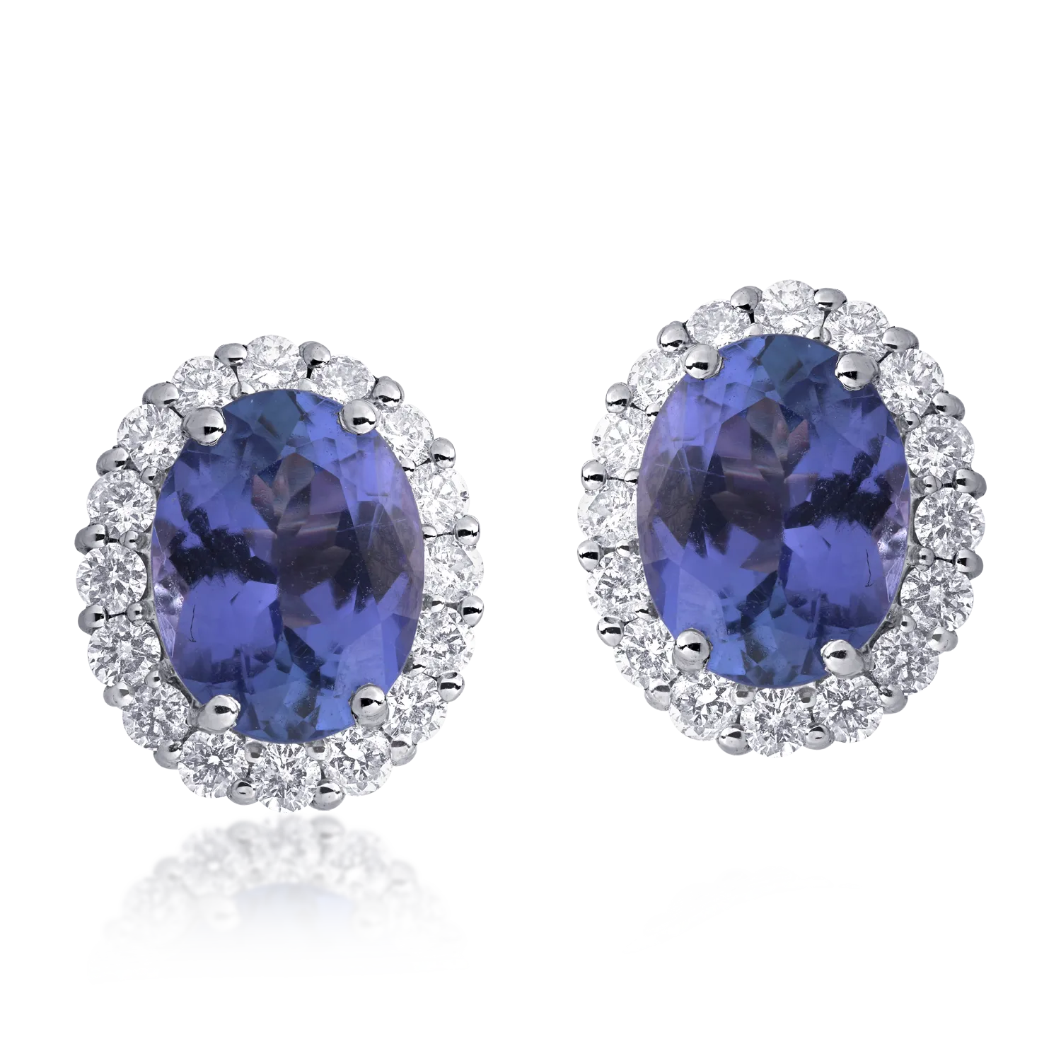 Cercei din aur alb de 18K cu tanzanite de 4.39ct si diamante de 0.81ct