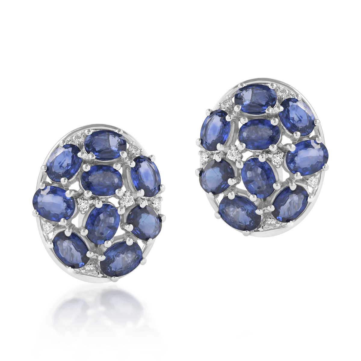 Cercei din aur alb cu safire ovale de 5.48ct si diamante de 0.12ct
