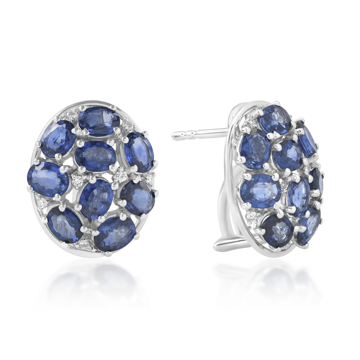 Teilor Cercei din aur alb cu safire ovale de 5.48ct si diamante de 0.12ct