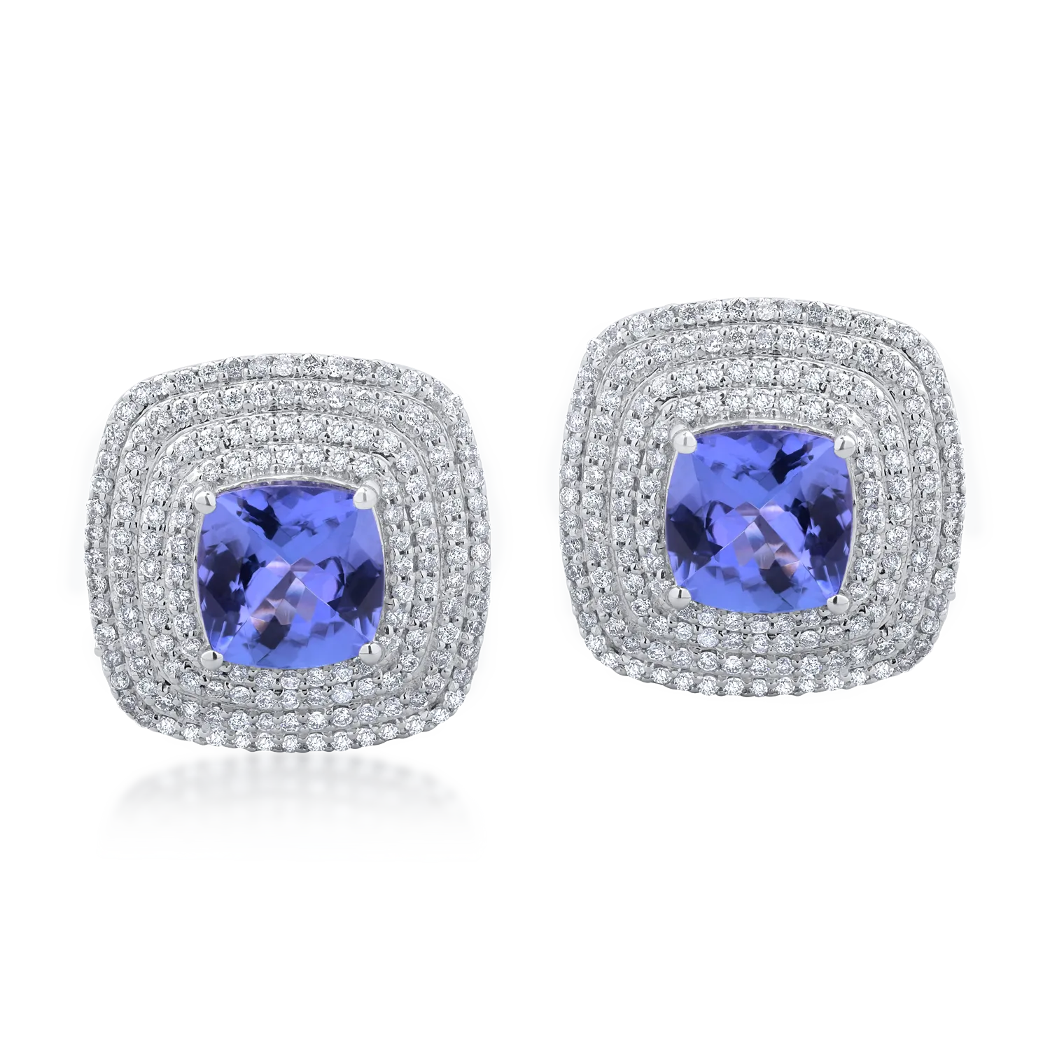 Cercei din aur alb de 14K cu tanzanite de 4.28ct si diamante de 1.19ct