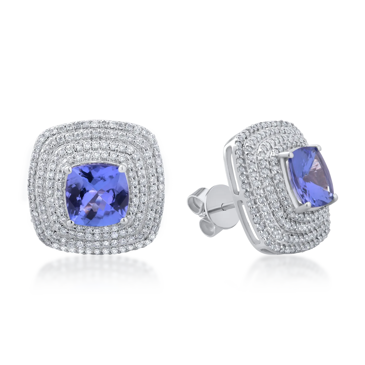 Cercei din aur alb de 14K cu tanzanite de 4.28ct si diamante de 1.19ct