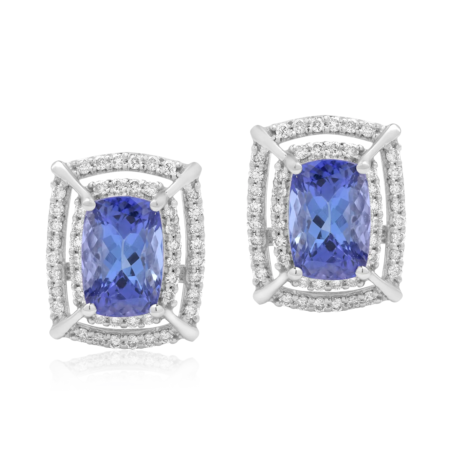 Cercei din aur alb de 14K cu tanzanite de 4.56ct si diamante de 0.69ct