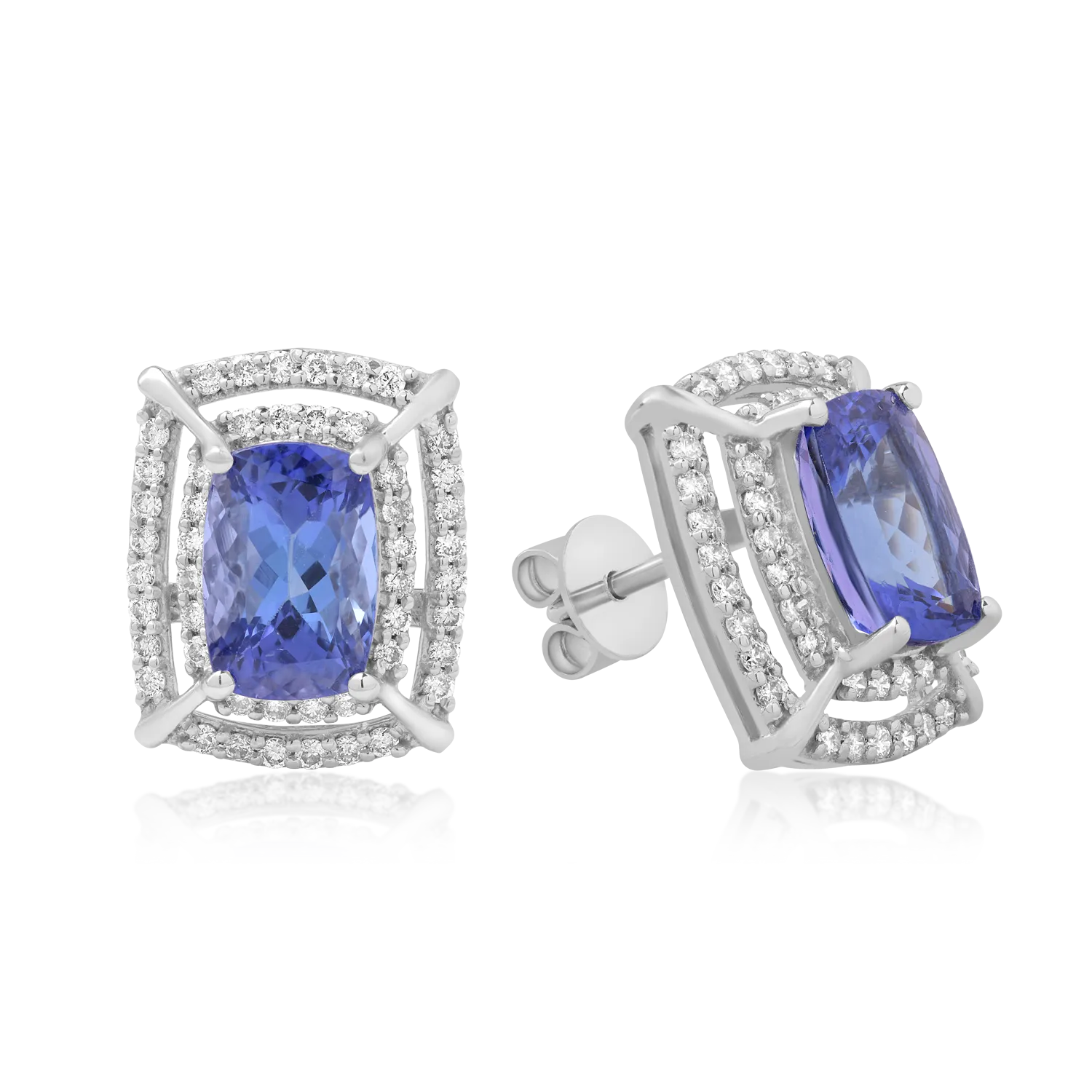 Cercei din aur alb de 14K cu tanzanite de 4.56ct si diamante de 0.69ct