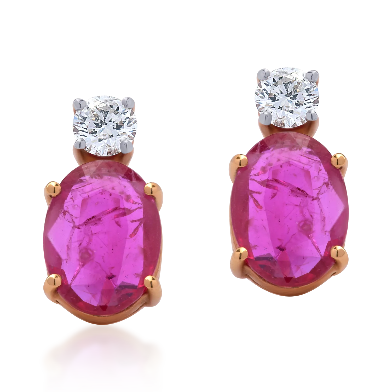 18K rose gold earrings with 1.75ct rubies and 0.26ct diamonds