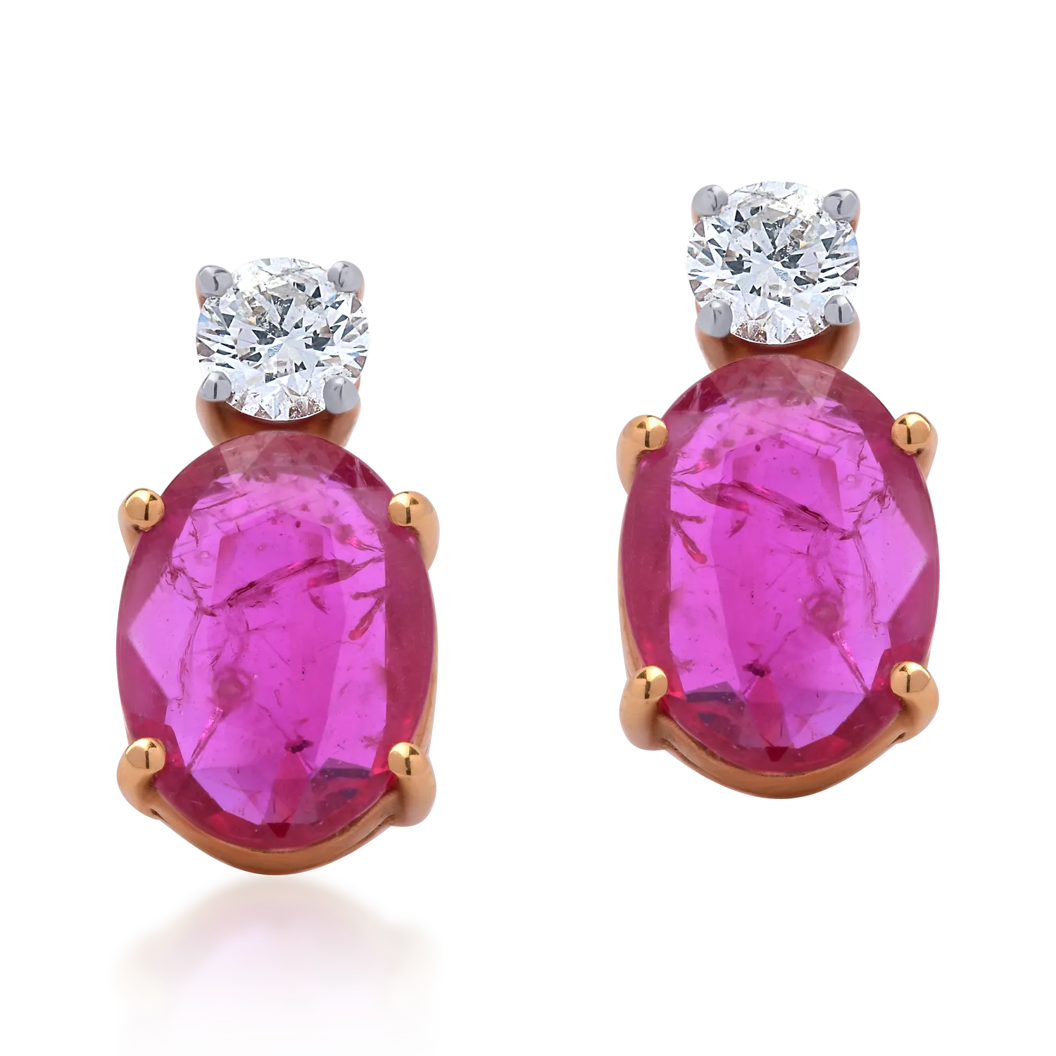 Cercei din aur roz de 18K cu rubine de 1.75ct si diamante de 0.26ct-111150