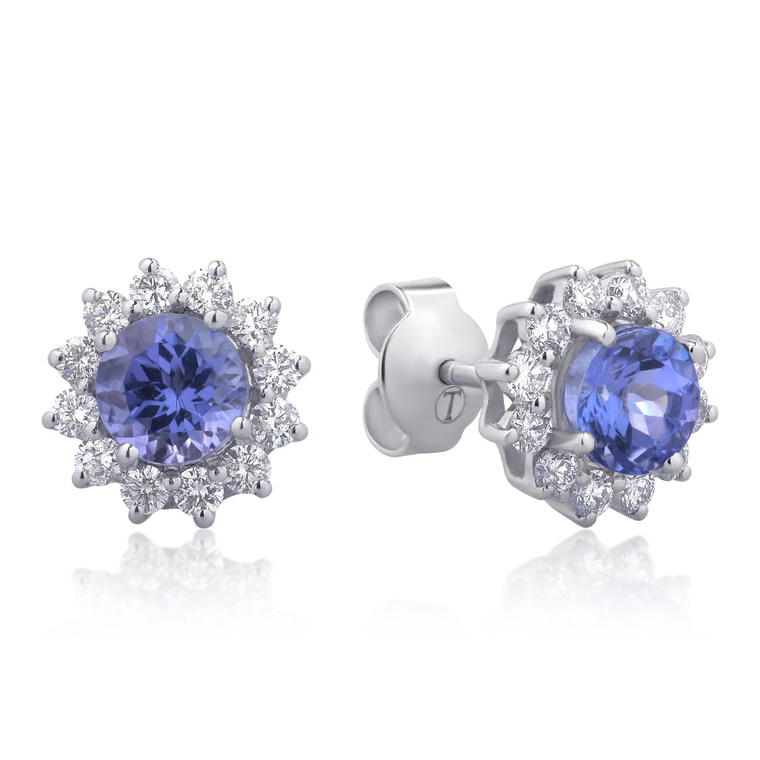 Cercei din aur alb de 18K cu tanzanite de 2.07ct si diamante de 0.69ct