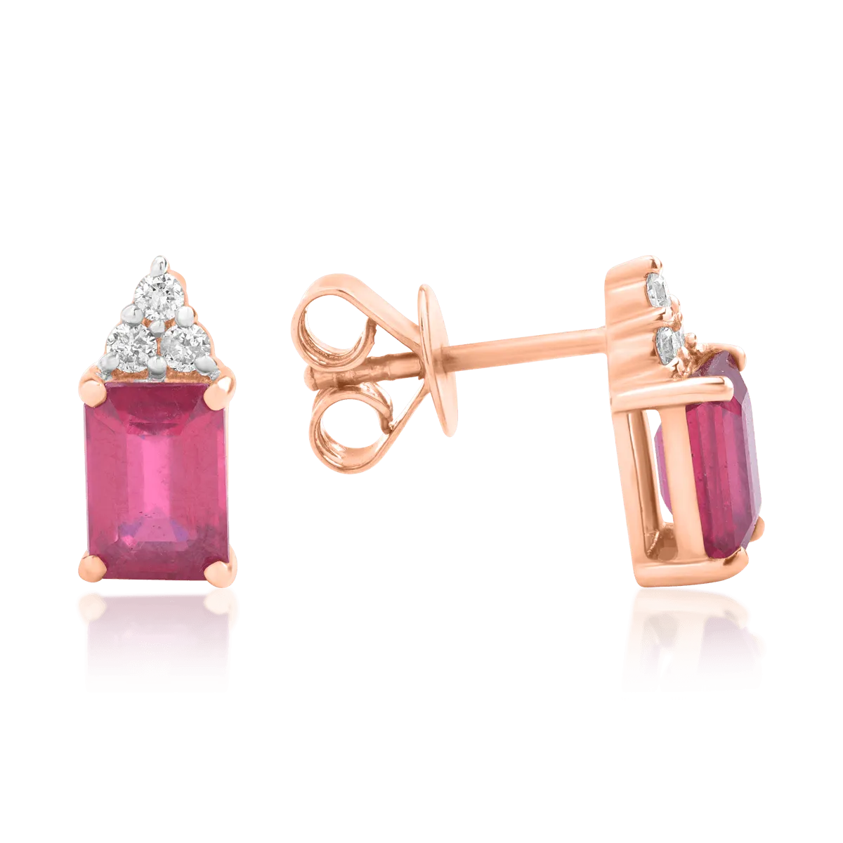Cercei din aur roz cu rubine octogonale de 2.88ct si diamante de 0.13ct