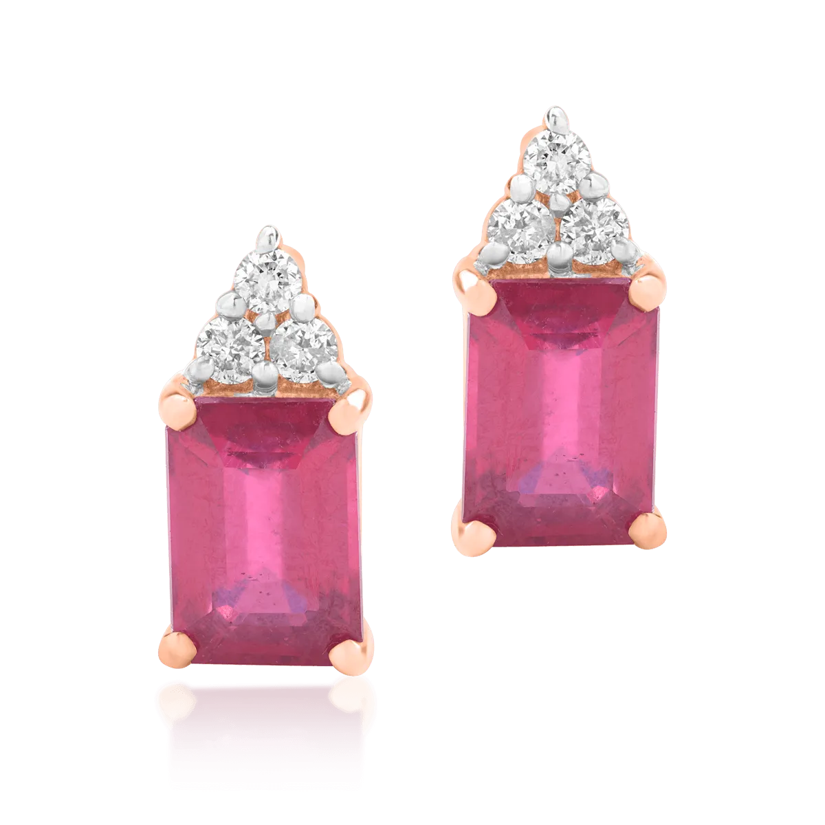 14K rose gold earrings with 2.88ct rubies and 0.13ct diamonds