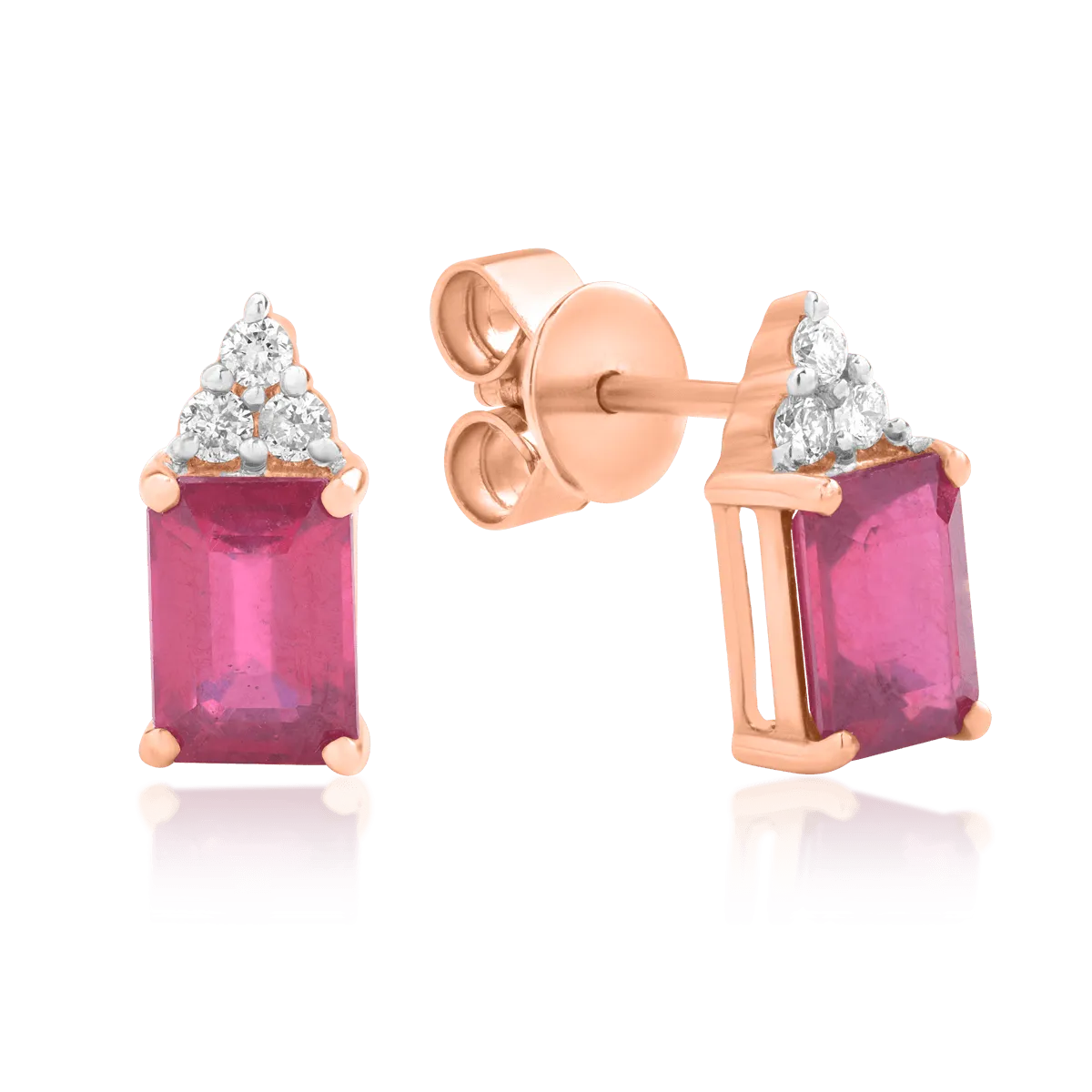 14K rose gold earrings with 2.88ct rubies and 0.13ct diamonds