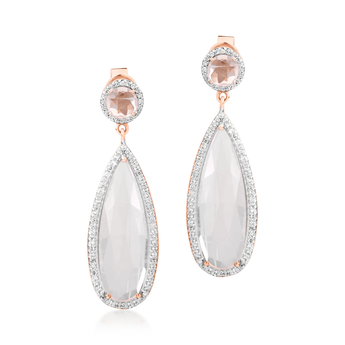 14K rose gold earrings with 13.83ct rose quartz and 0.567ct diamonds