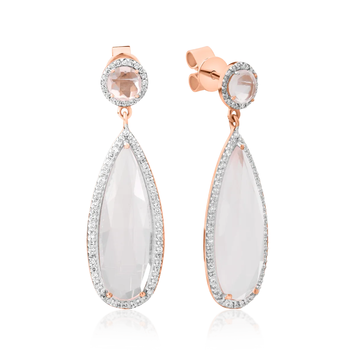 Cercei din aur roz cu quartz roz de 13.83ct si diamante de 0.567ct