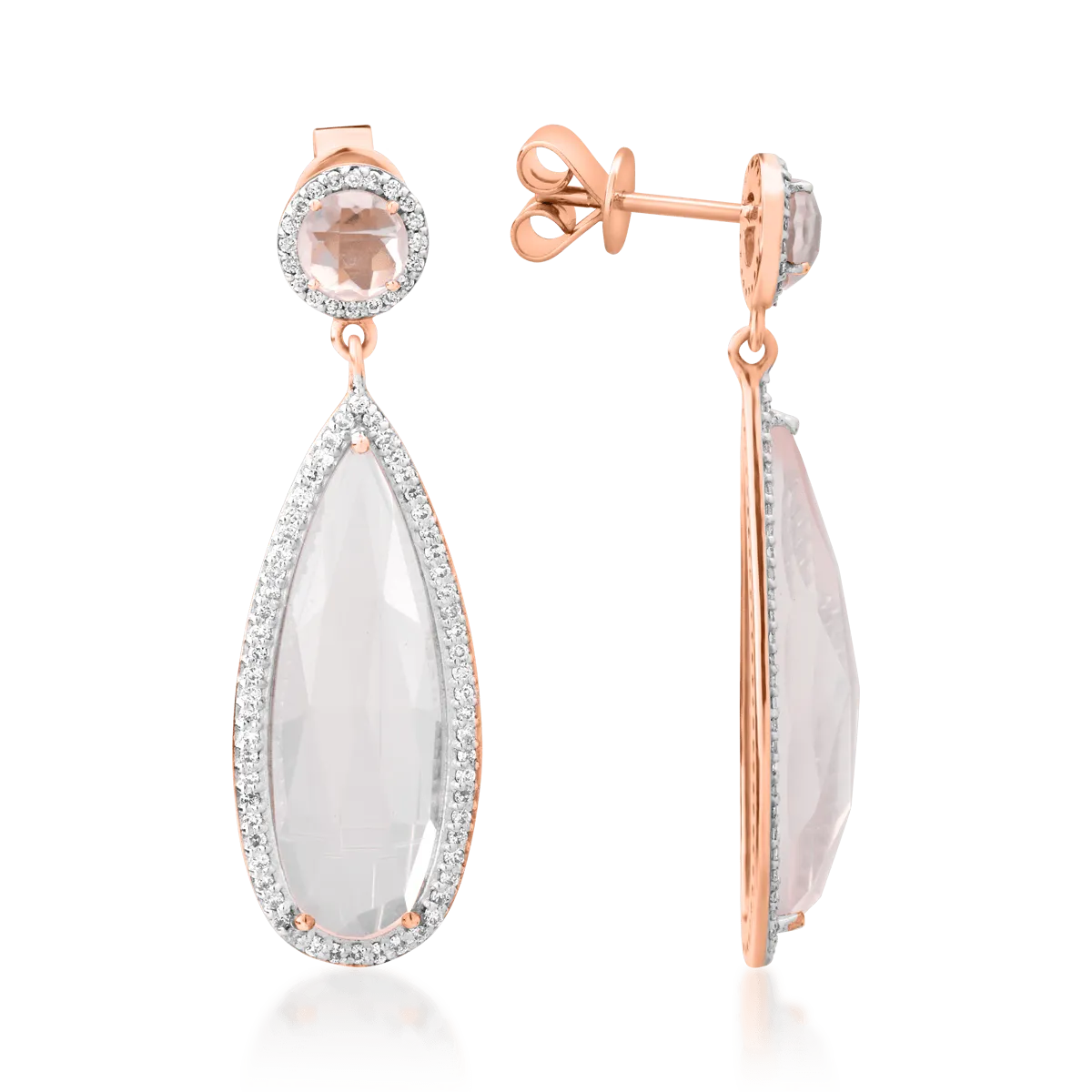 Cercei din aur roz cu quartz roz de 13.83ct si diamante de 0.567ct
