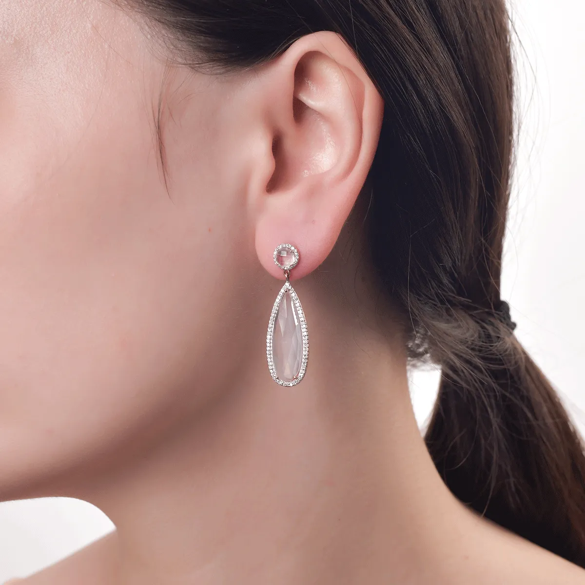 Cercei din aur roz cu quartz roz de 13.83ct si diamante de 0.567ct