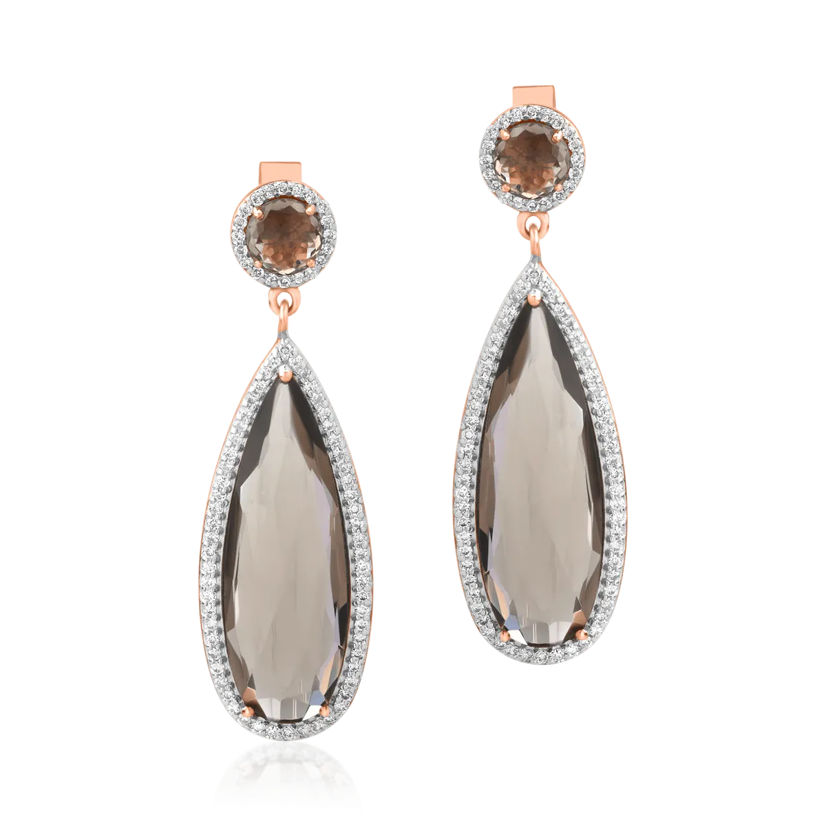 Teilor Cercei din aur roz cu quartz fumurii de 12.38ct si diamante de 0.585ct