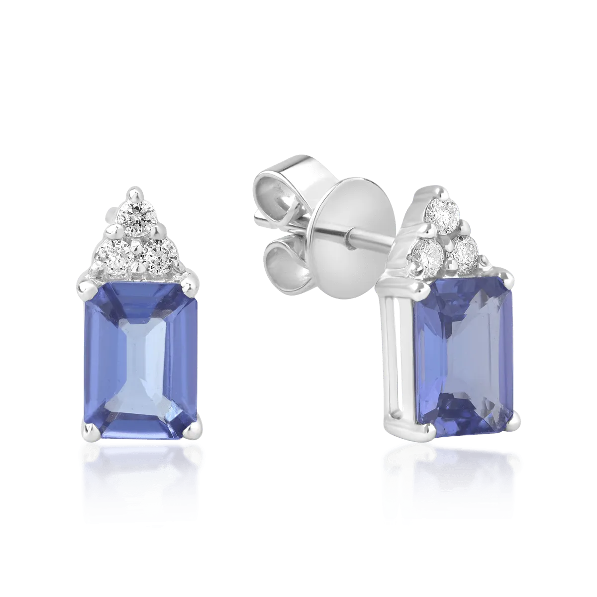 Cercei din aur alb cu tanzanite octogonale de 1.87ct si diamante de 0.12ct