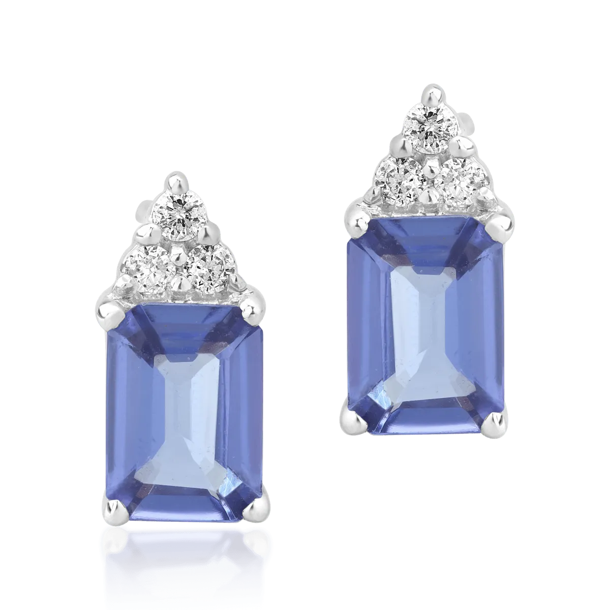 Cercei din aur alb de 14K cu tanzanite de 1.87ct si diamante de 0.12ct