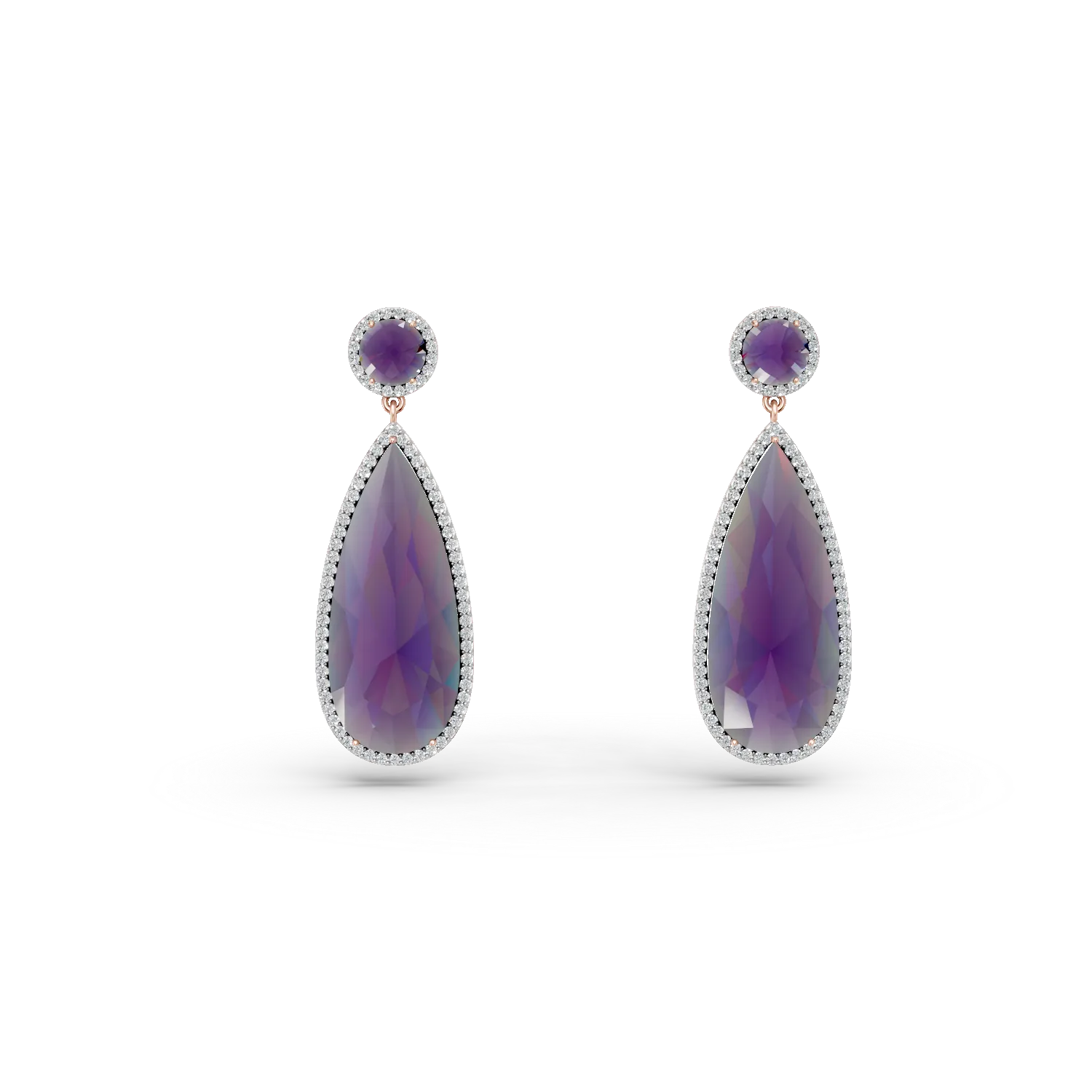 Cercei din aur roz cu ametiste pear de 13.85ct si diamante de 0.571ct