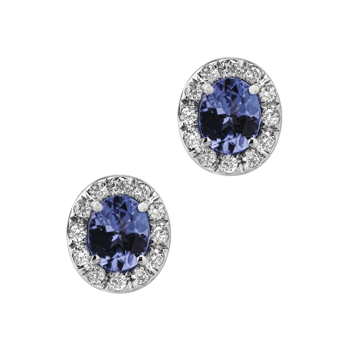 Cercei din aur alb de 14K cu tanzanite de 1.3ct si diamante de 0.29ct