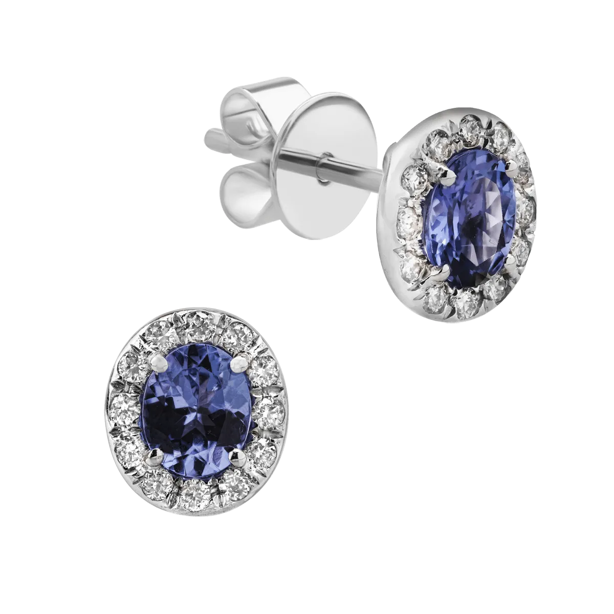 Cercei din aur alb de 14K cu tanzanite de 1.3ct si diamante de 0.29ct