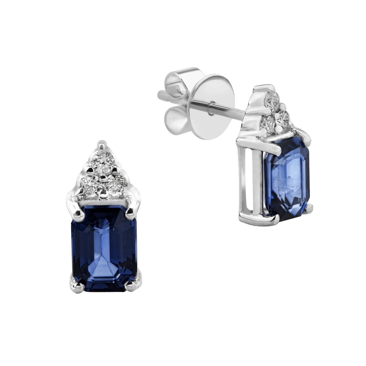 Cercei din aur alb cu safire octogonale de 2.07ct si diamante de 0.13ct