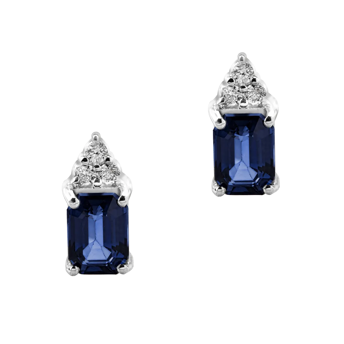 14K white gold earrings with 2.07ct treated sapphires and 0.13ct diamonds
