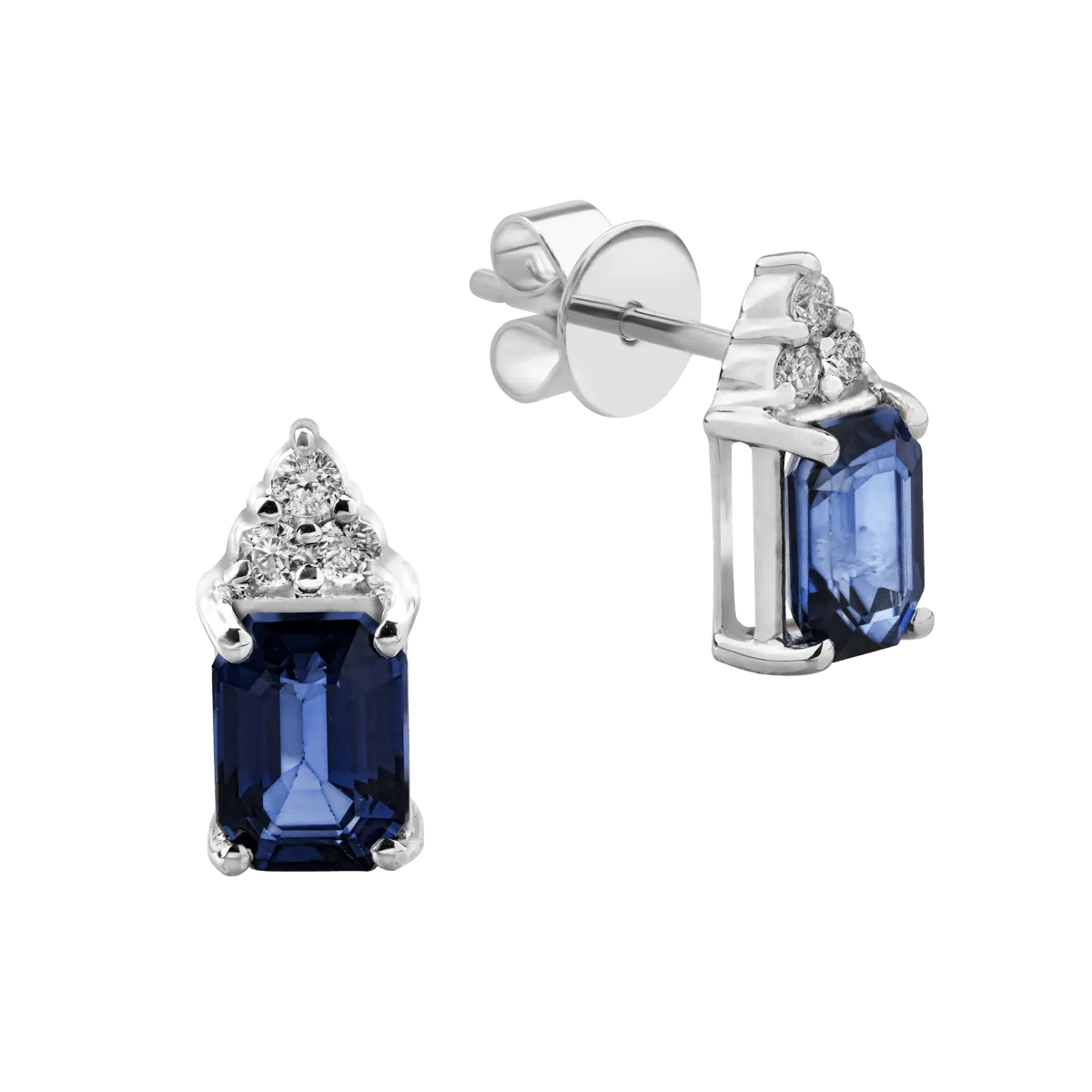 14K white gold earrings with 2.07ct treated sapphires and 0.13ct diamonds