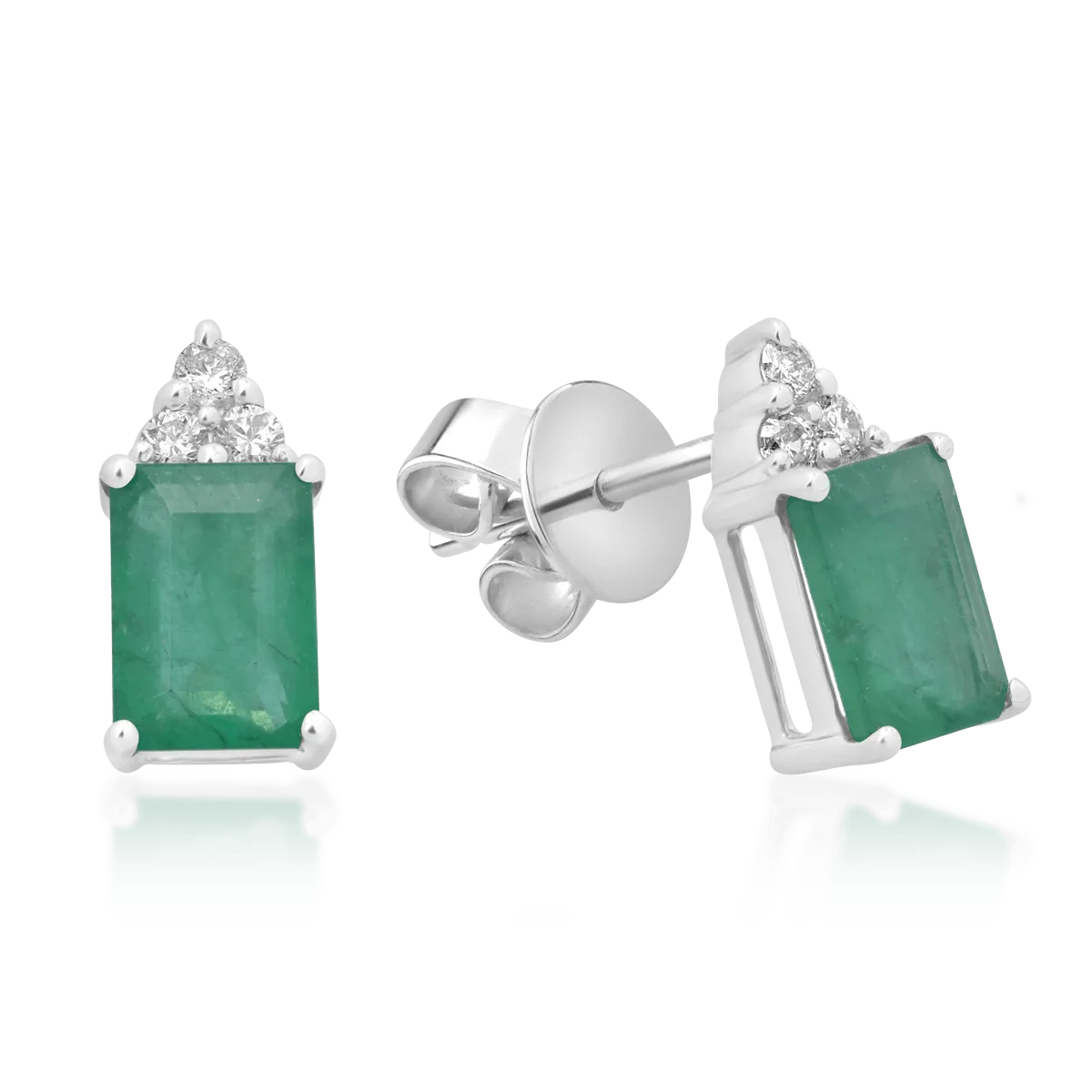 14 k fehér arany fülbevaló 2,04ct smaragd és gyémánt 0.13cc