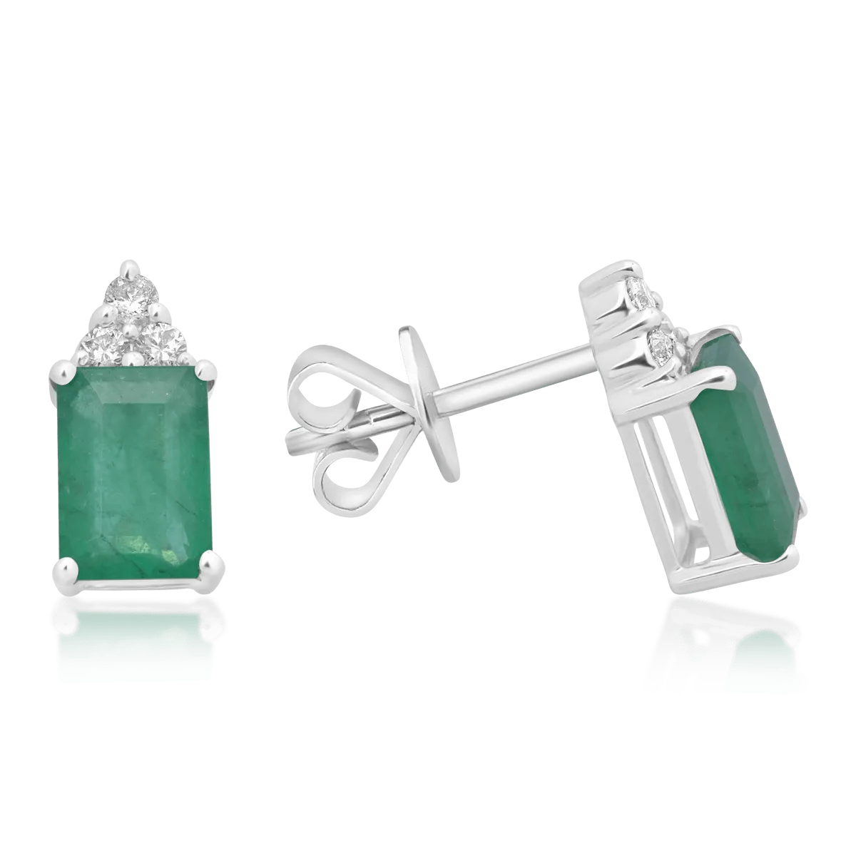 14 k fehér arany fülbevaló 2,04ct smaragd és gyémánt 0.13cc