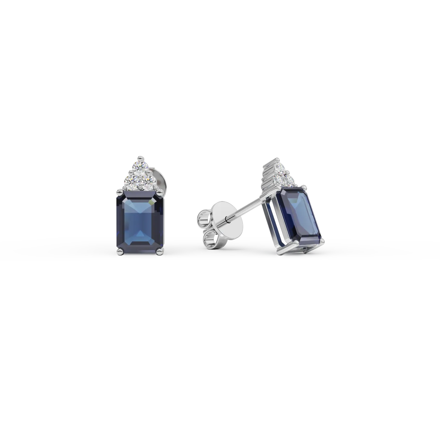14K white gold earrings with 1.96ct treated sapphires and 0.13ct diamonds
