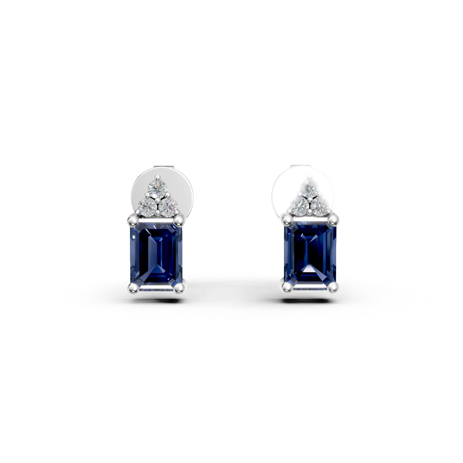 Cercei din aur alb cu safire octogonale de 1.96ct si diamante de 0.13ct