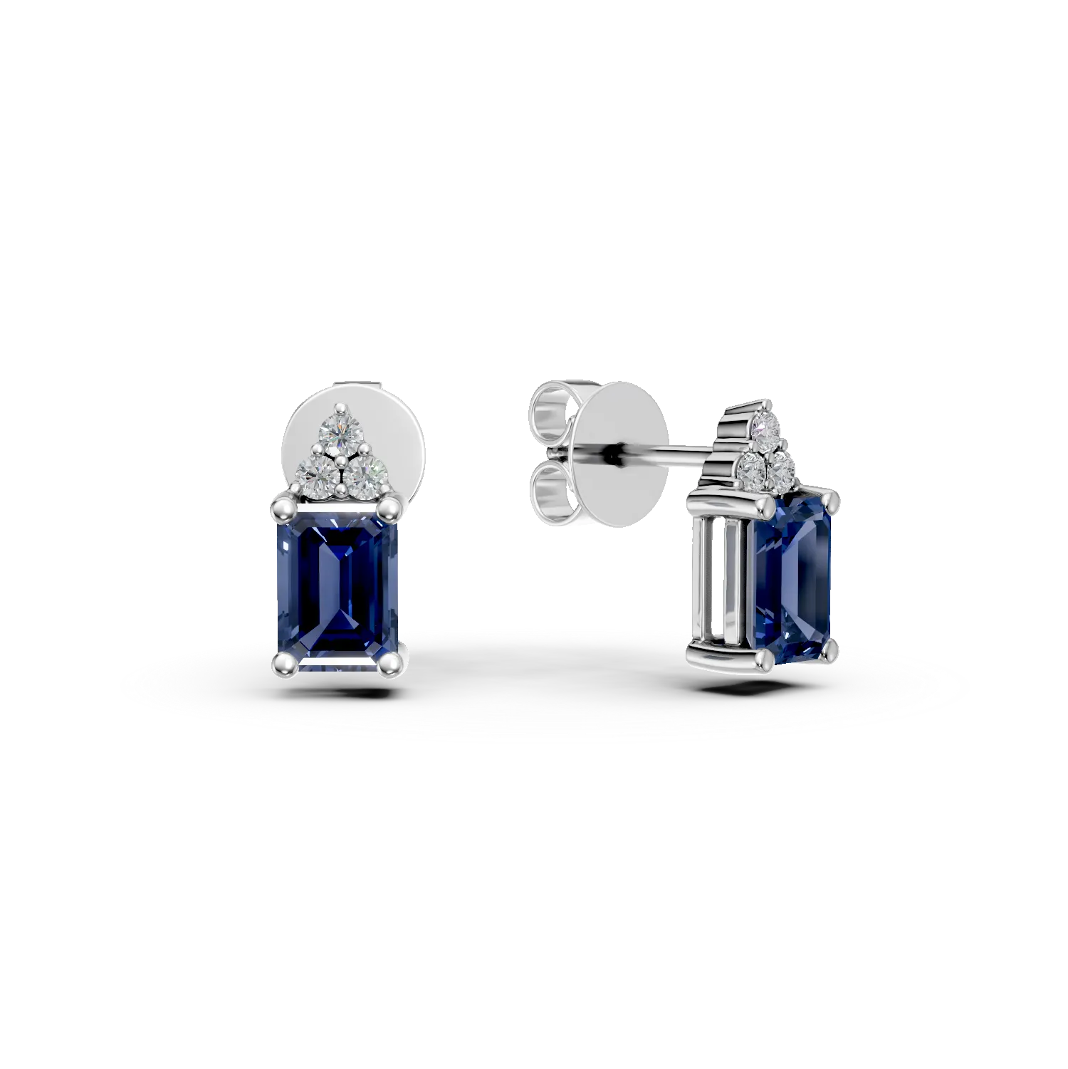 Cercei din aur alb cu safire octogonale de 1.96ct si diamante de 0.13ct