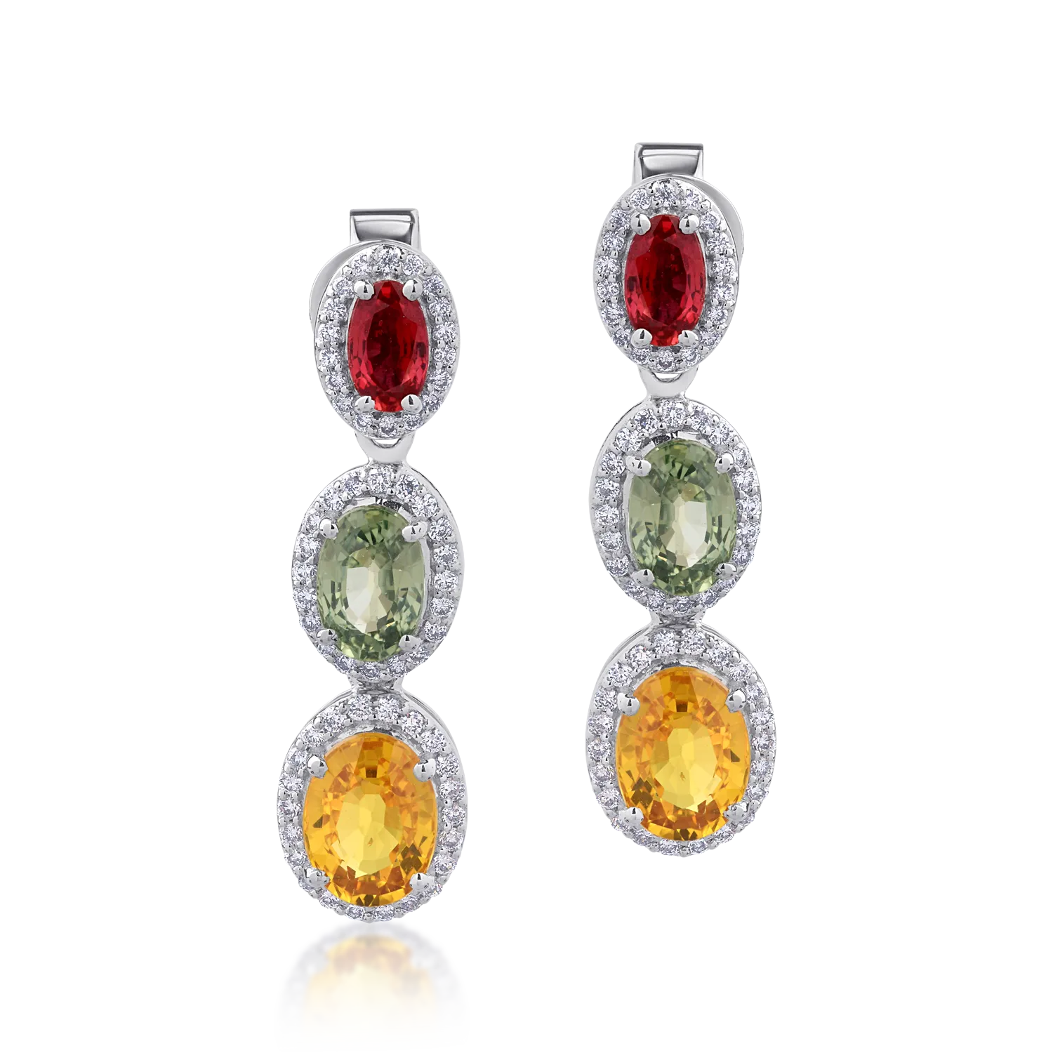 14K white gold earrings with 4.02ct multicolored sapphires and 0.39ct diamonds-111189
