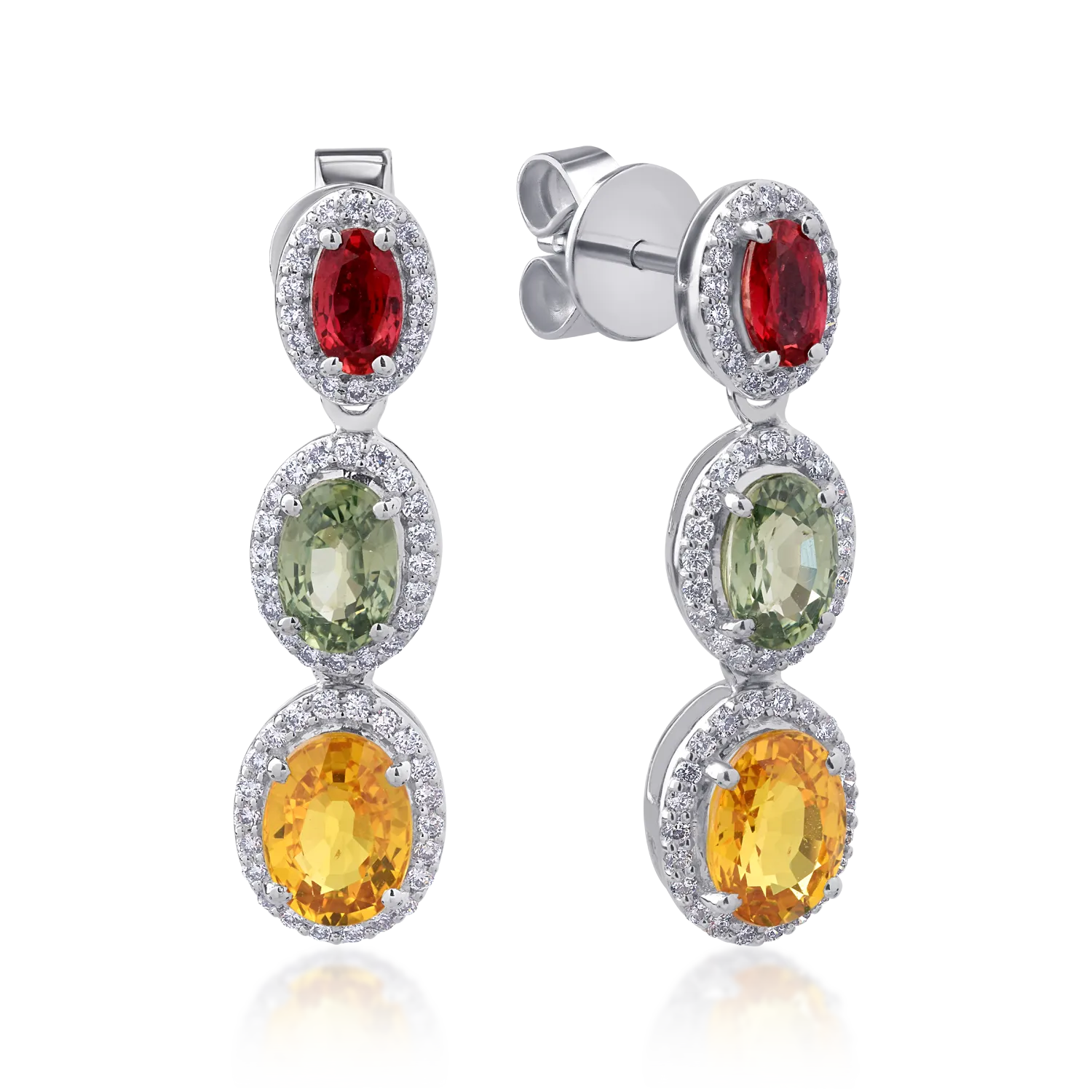 14K white gold earrings with 4.02ct multicolored sapphires and 0.39ct diamonds-111189