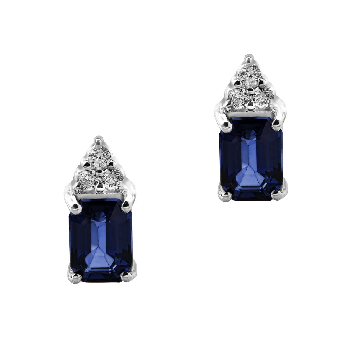14K white gold earrings with 2.215ct treated sapphires and 0.116ct diamonds