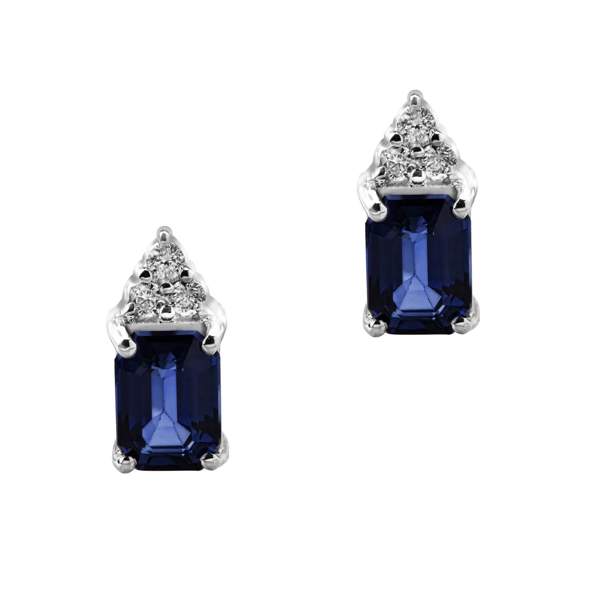 Cercei din aur alb cu safire rectangulare de 2.215ct si diamante de 0.116ct