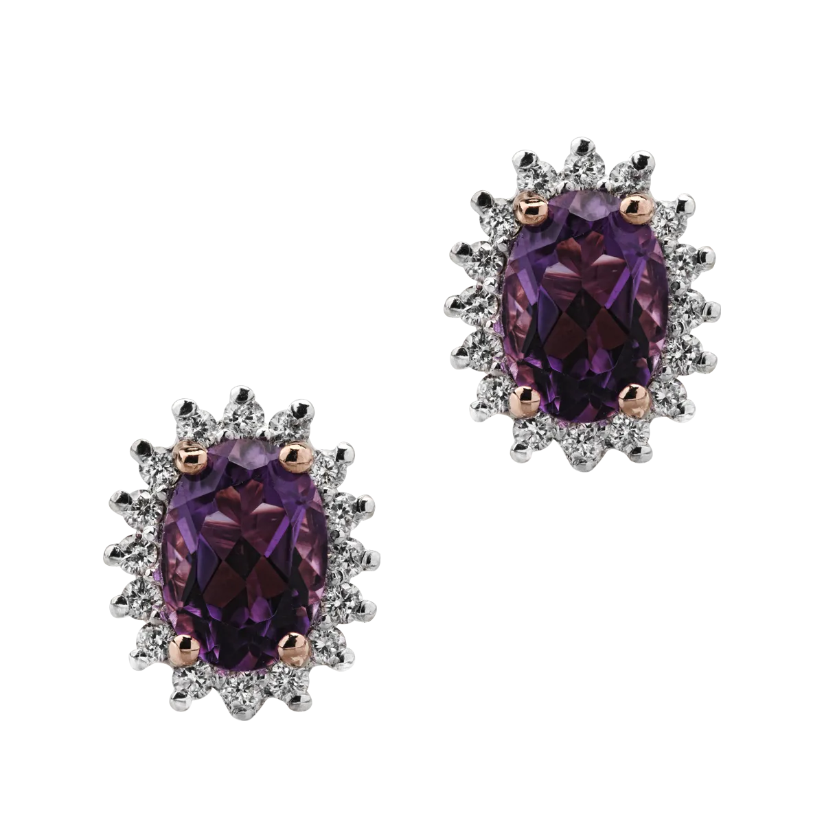 Cercei din aur alb cu ametiste de 1.5ct si diamante de 0.2ct