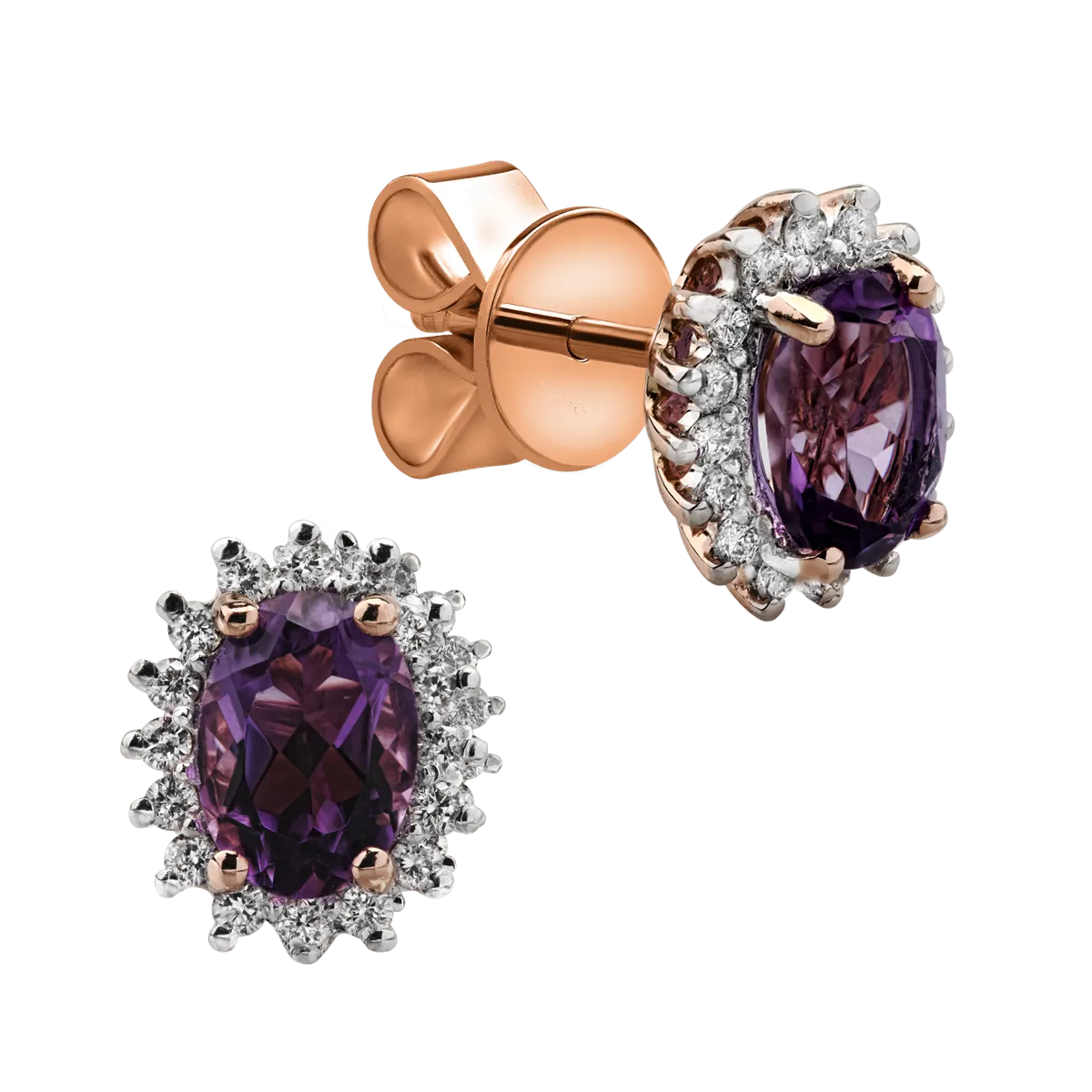 Обеци от 18K бяло злато с 1.5ct аметисти и 0.2ct диаманти