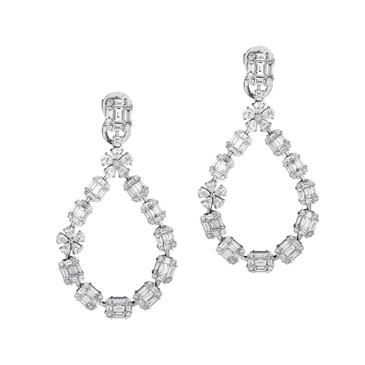 Teilor Cercei din aur alb cu diamante baguette si round de 5.87ct