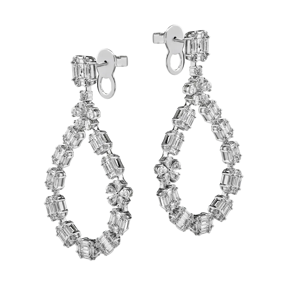 TEILOR Cercei din aur alb cu diamante baguette si round de 5.87ct