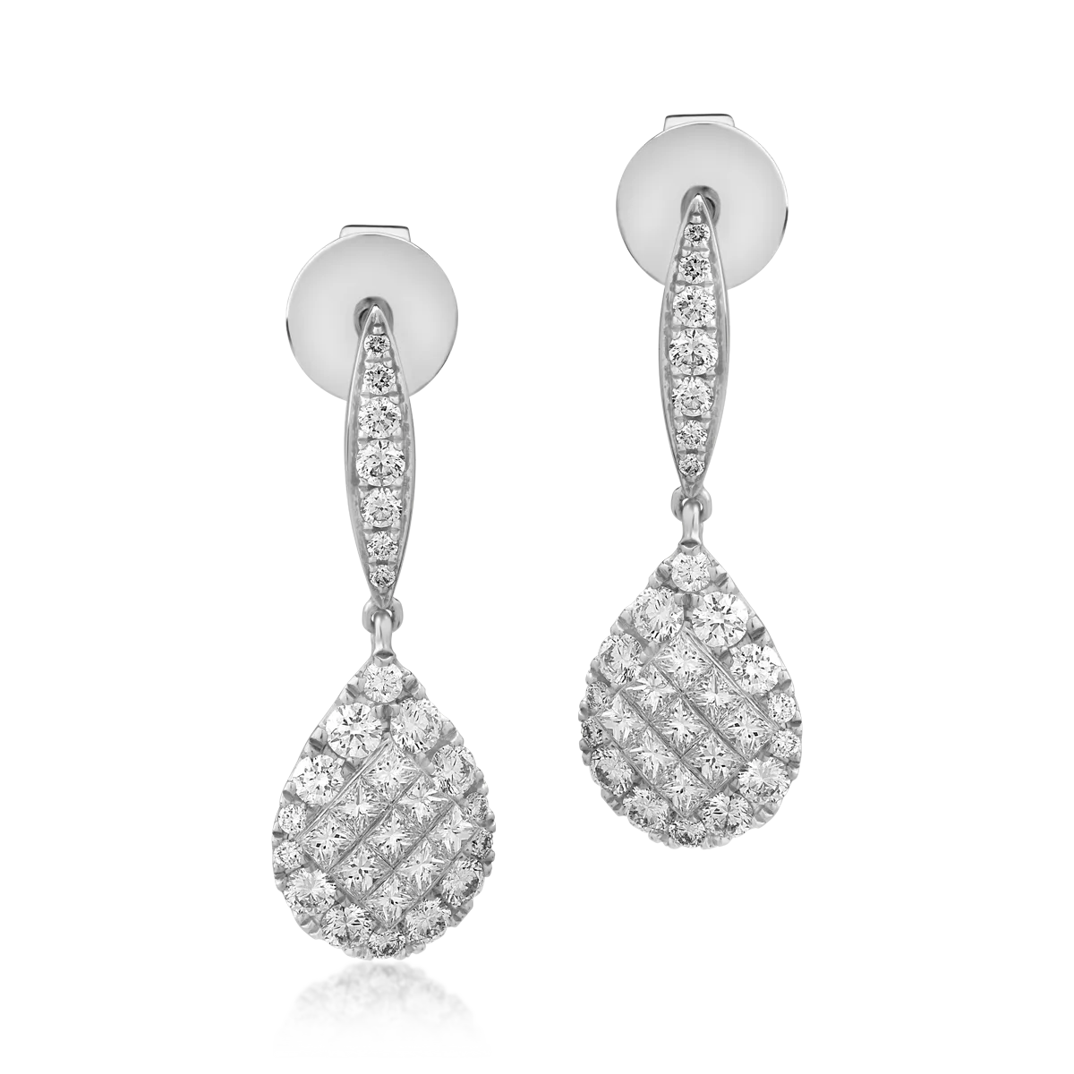 Teilor Cercei din aur alb cu diamante princess si rotunde de 1.24ct