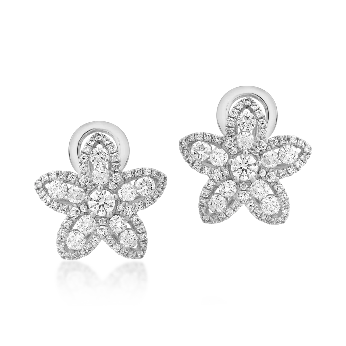 Cercei florali din aur alb cu diamante de 1.39ct