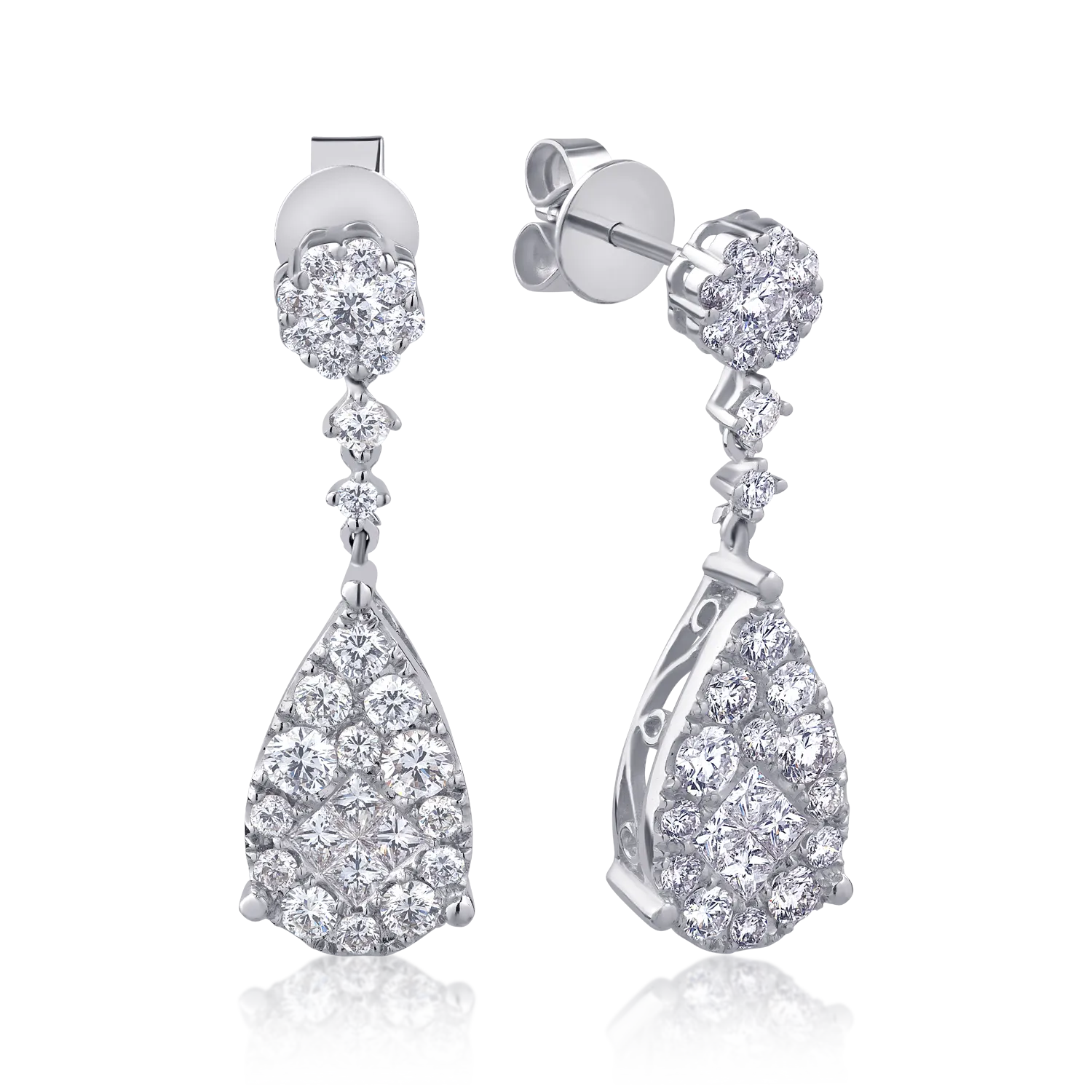 Teilor Cercei din aur alb cu diamante princess si round de 2.04ct