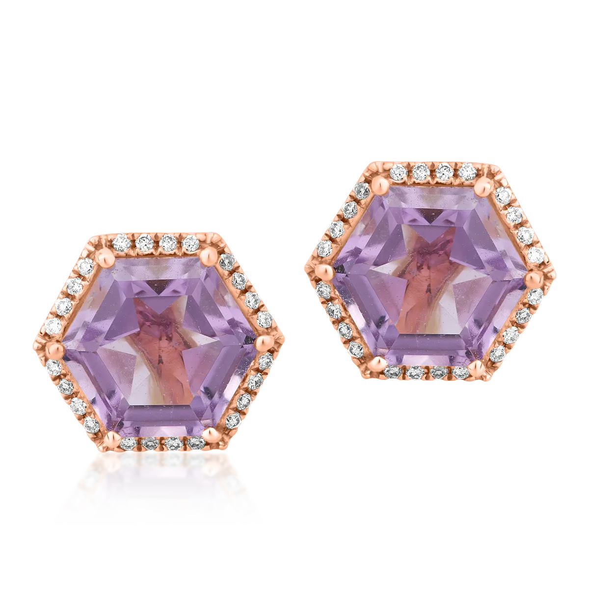 18K rose gold earrings with 4.27ct amethyst and 0.13ct diamonds