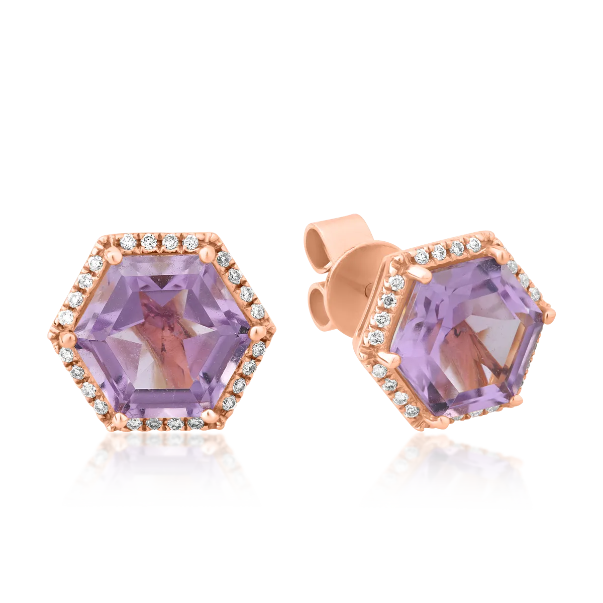 18K rose gold earrings with 4.27ct amethyst and 0.13ct diamonds