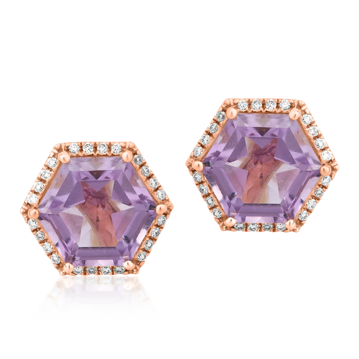 Cercei din aur roz de 18K cu ametist de 4.27ct si diamant de 0.13ct-111287