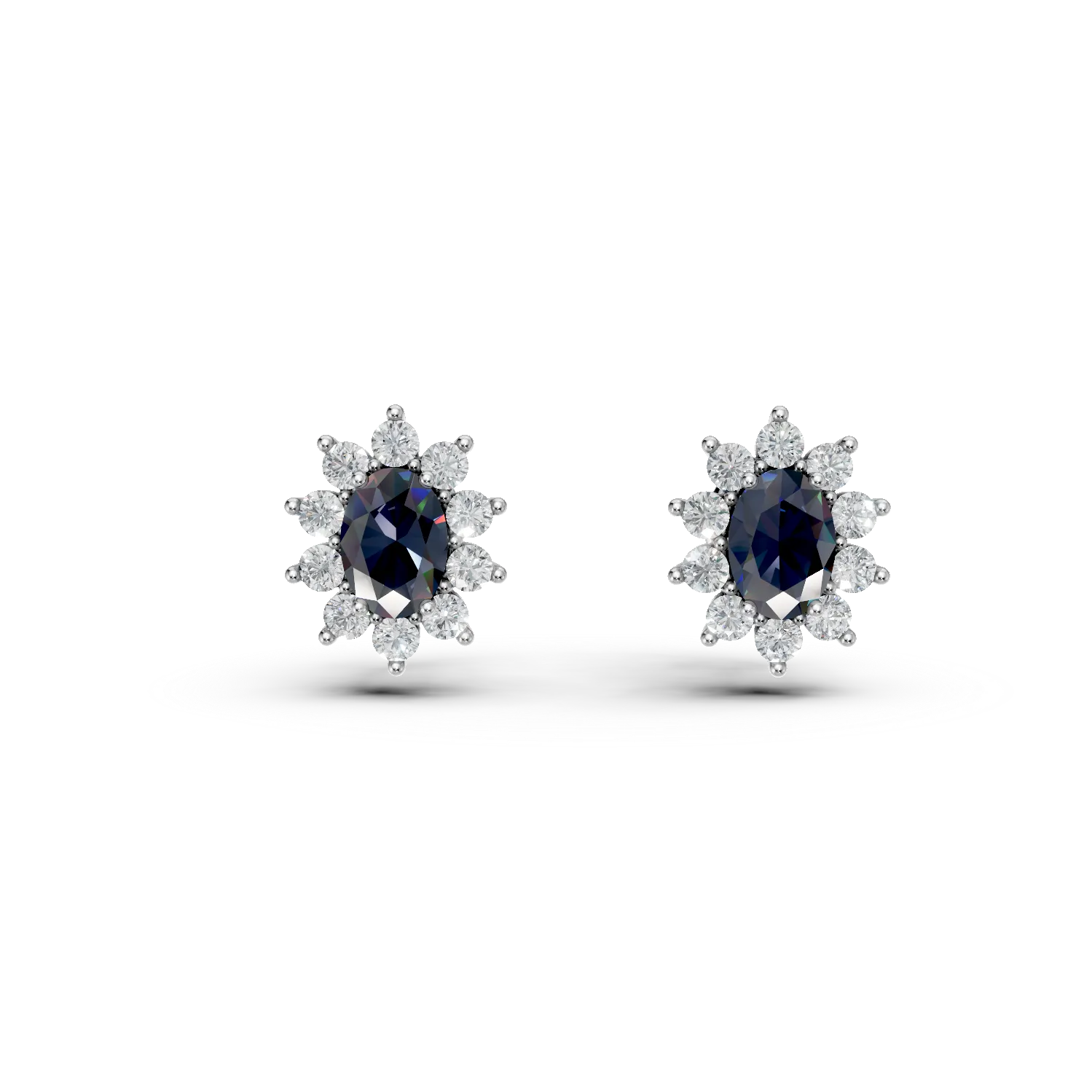 Cercei din aur alb cu safire ovale de 2ct si diamante de 0.84ct