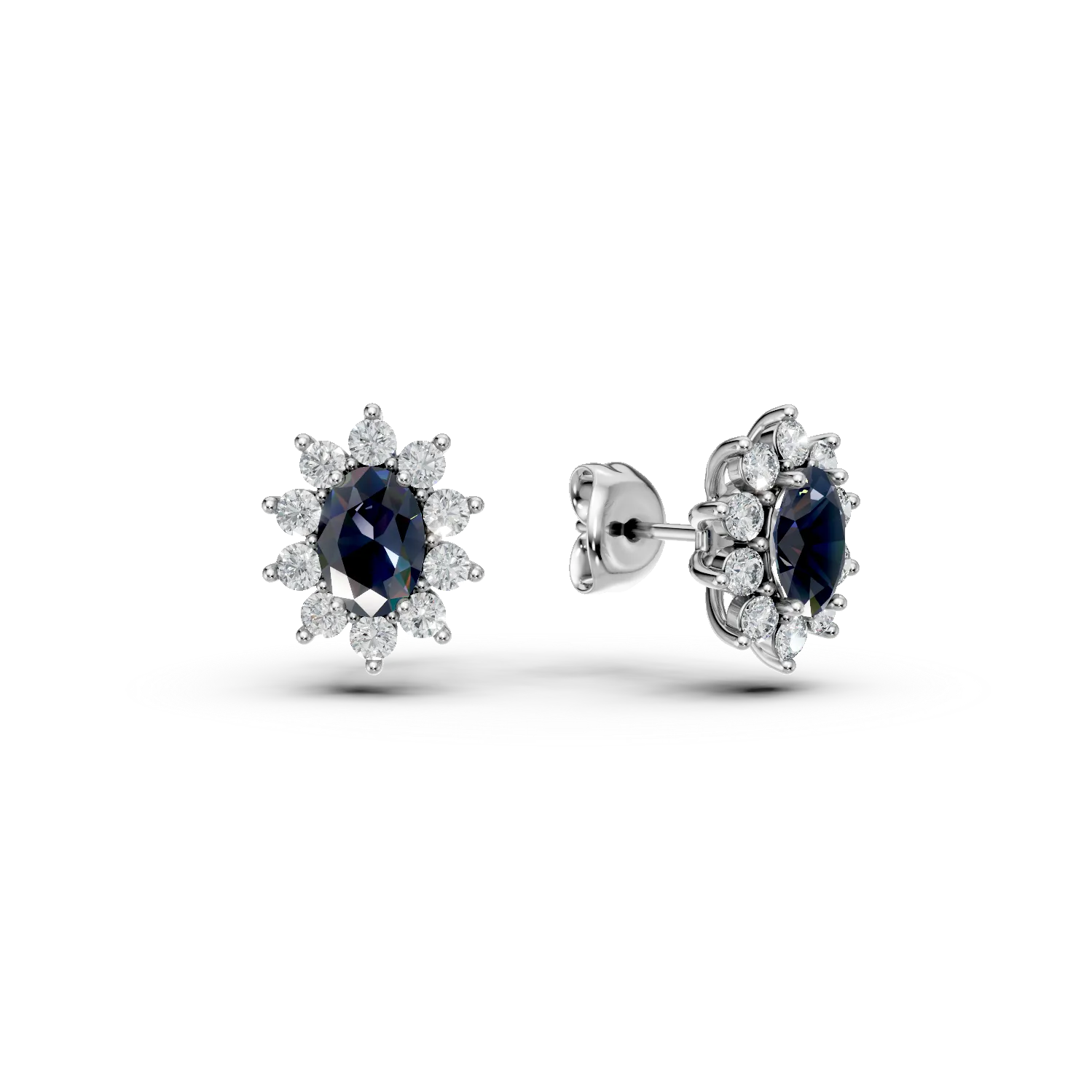 Cercei din aur alb cu safire ovale de 2ct si diamante de 0.84ct