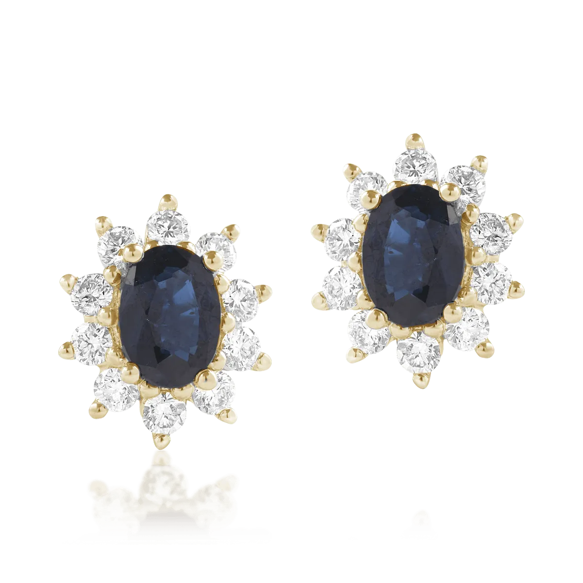 Cercei din aur galben cu safire ovale de 2ct si diamante de 0.84ct